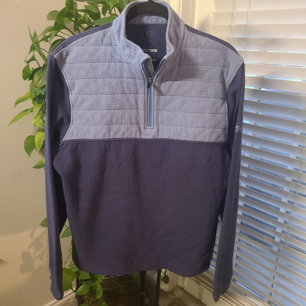 Swannies Men's Large Blue Quilted Quarter-Zip Pullover Golf Performance Sweater